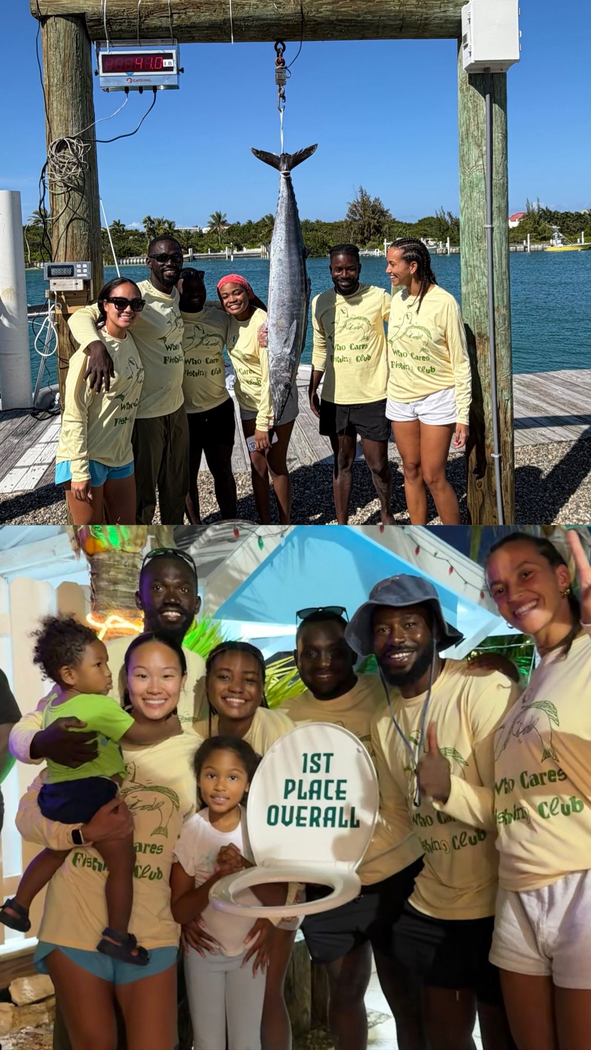 Turks Ventures fishing team celebrating a first place fishing tournament win in Turks and Caicos